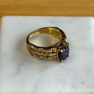 Edco Fashion Ring Gold tone Purple stone faux diamonds rhinestones #189 size 6